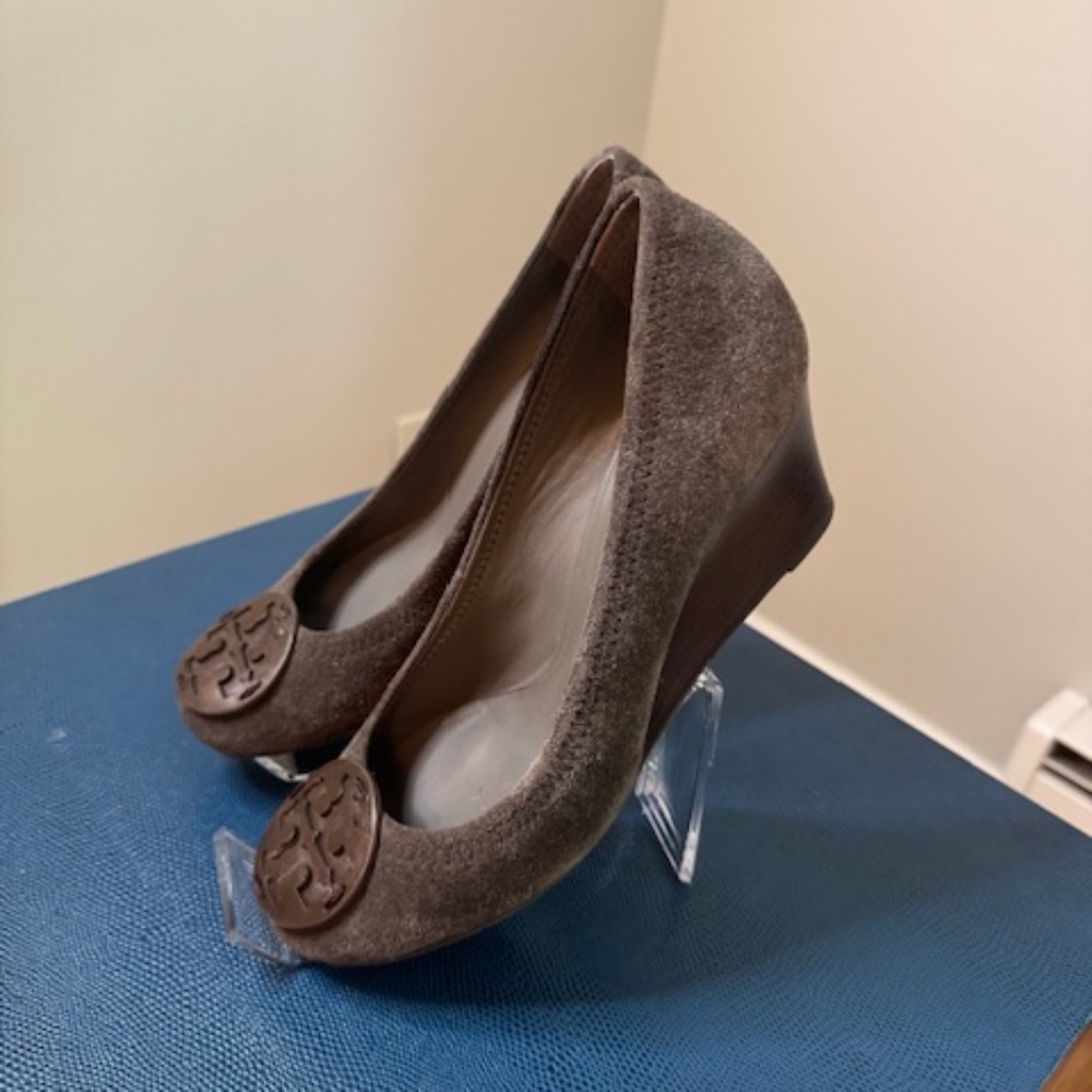 Tory Burch charcoal suede wedges, Size 7